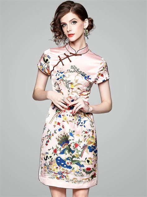 short qipao cheongsam dress in floral and bird print cozyladywear