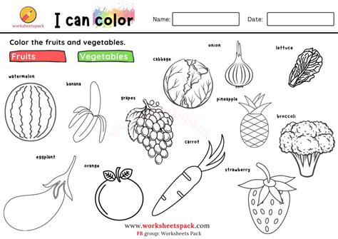 printable fruits  vegetables coloring pages  kids worksheetspack