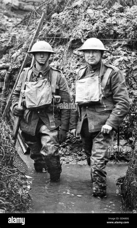world war british soldiers  water logged trench stock photo alamy