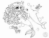 Coloring Mermaid Pages Chibi Kids Cute Yampuff Sheets Anime Colouring Kawaii Disney Manga Princess Print Printable Chibis Drawings Dolphin Book sketch template