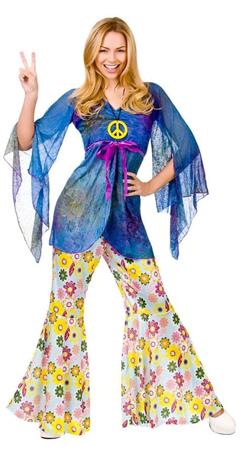 ladies hippie 60s 70s hippy flower fancy dress costumes flares adult outfit ebay