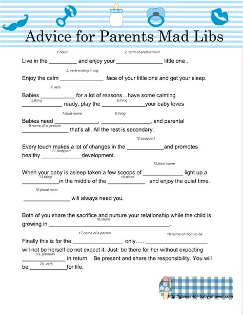 printable baby shower mad libs advice   parents