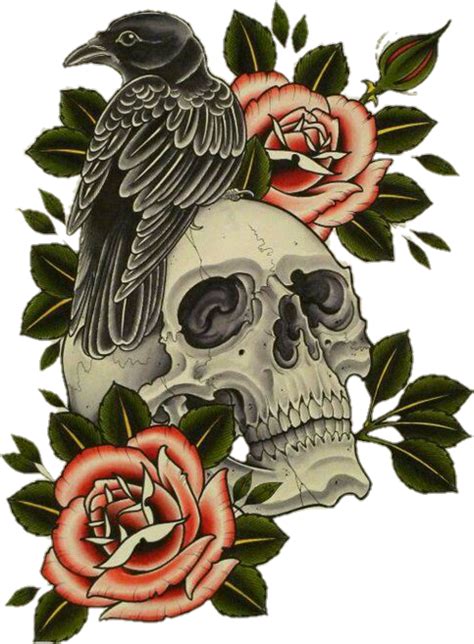 skull flower crow raven rose halloween