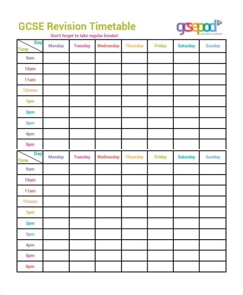 study timetable template ideas  pinterest school timetable