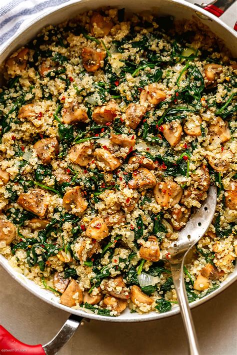 spinach mushroom quinoa recipe quinoa skillet recipe eatwell
