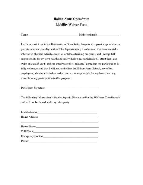 liability waiver form sample  printable documents