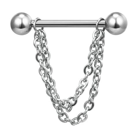 Sexy Steel Chain Dangle Nipple Shield Rings Barbell Piercing Jewelry
