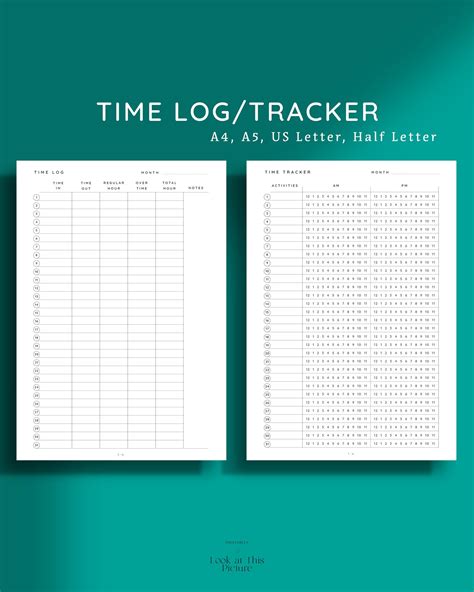 time logtracker printable inserts  work etsy
