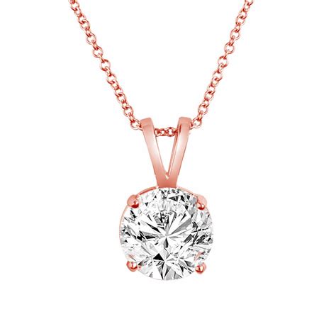 rose gold solitaire diamond pendant necklace  carat handmade
