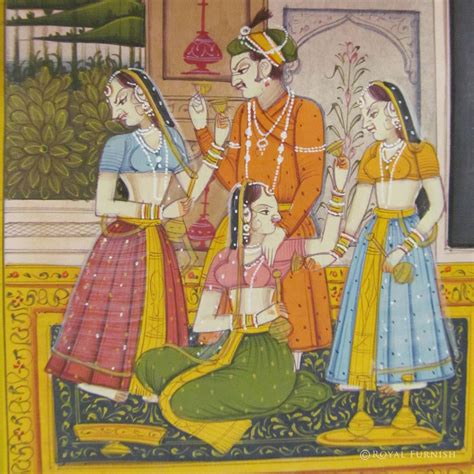 Rajasthan Miniature Painting Mughal King Love Scene Life