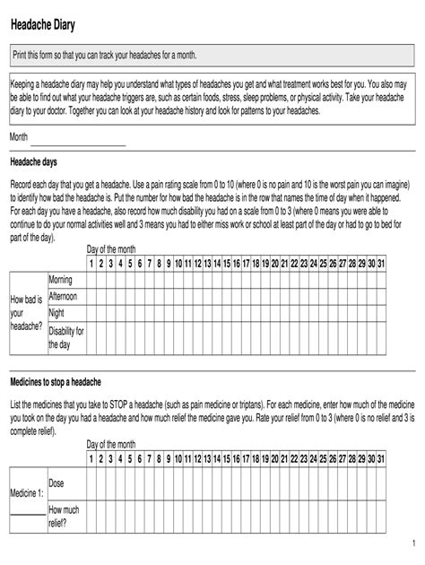 printable migraine diary worksheets fill  printable fillable