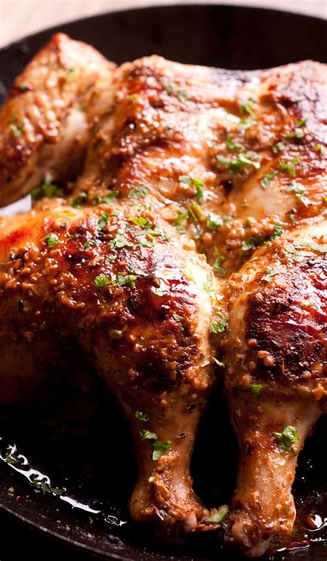 roasted spatchcock chicken with garlic mustard crust is the juicy whole