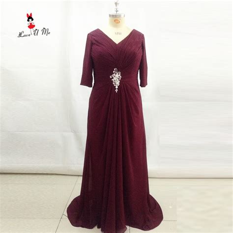 burgundy mother of the bride groom dresses 3 4 sleeve plus size women evening party dress 2017