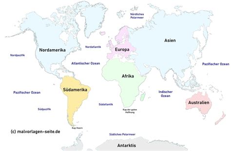 kostenlose landkarte kontinente und ozeane weltkarte