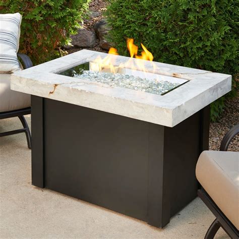 White Providence Rectangular Gas Fire Pit Table Flame