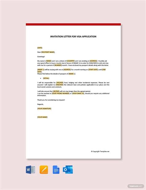 visa invitation letter template   word google docs