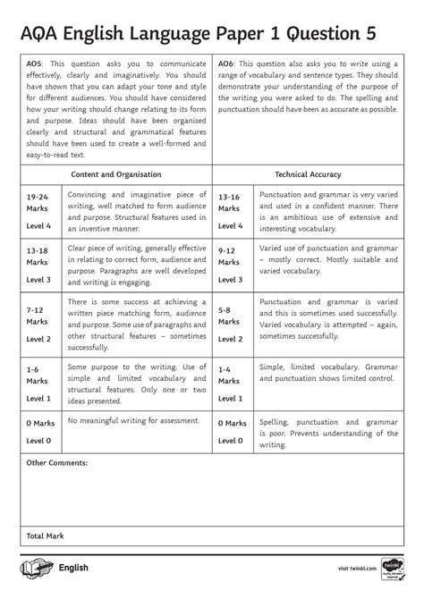aqa language paper  question  mark sheet aqa english language paper