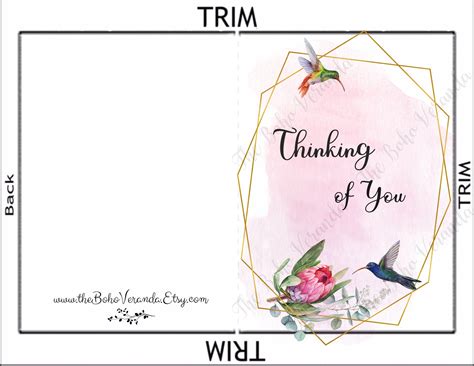 thinking   card printable card instant  floral card