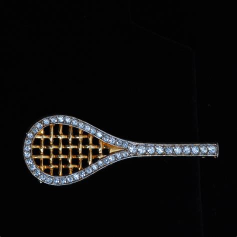 puccini tennis racket pin  crystal accents signed quiet west