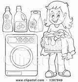 Laundry Clipart Washing Machine Doing Basket Woman Lineart Cartoon Visekart Illustration Royalty Happy Vector Folded Items Clipartof sketch template