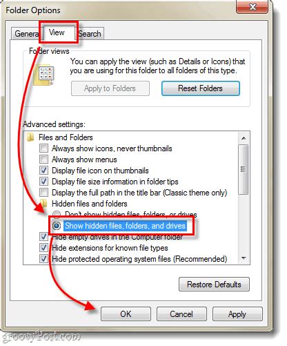 how to display hidden files and folders in windows 7