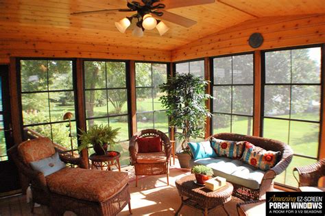 nice sunny  cozy porch  amazing ez screen porch windows ceiling beams living room