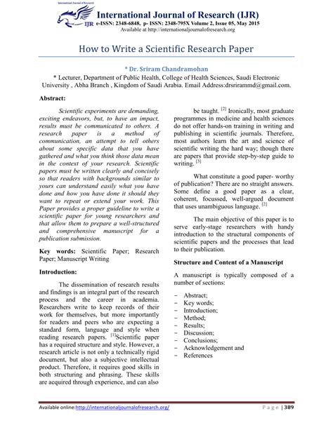 write  scientific research paper international journal