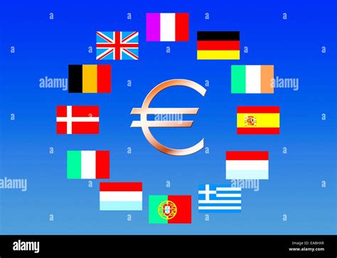 eu flags    founding countries  euro symbol stock photo alamy