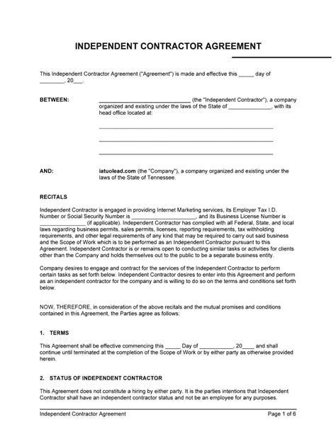 simple independent contractor agreement  fill  printable