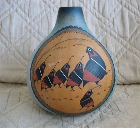 Robert Rivera Native American Gourd Art Quail 1993 Great Condition