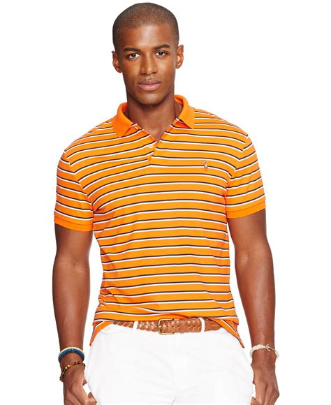 polo ralph lauren striped pima soft touch polo shirt  orange  men