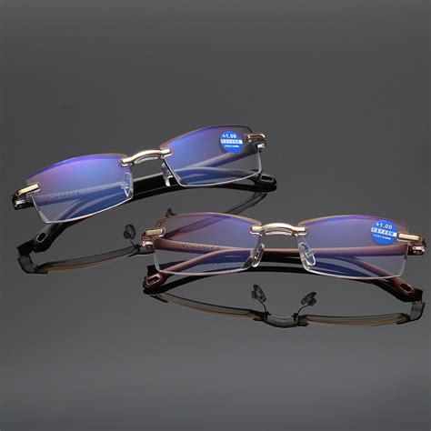 Men Reading Glasses Man Hyperopia Anti Blue Eyeglasses Male Rimless