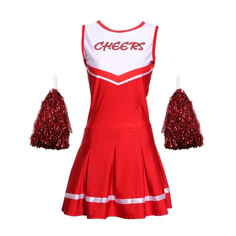 Sexy Mädchen Damen Cheerleader Kostüm Uniform Mit Pompins Gogo School
