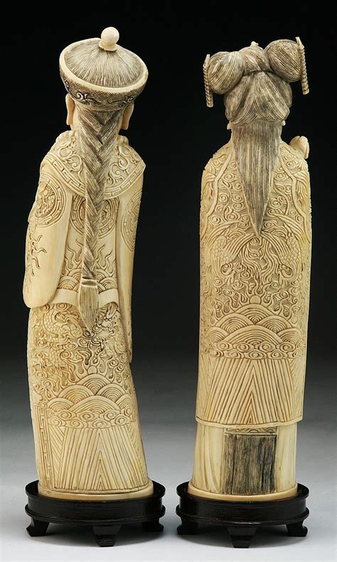pair chinese antique carved ivory emperor empress