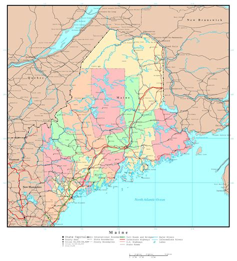 large detailed administrative map  maine state  highways
