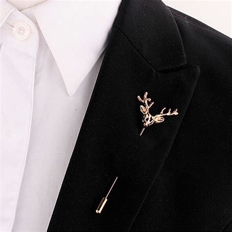 hot unisex silver gold deer suit shirt corsage lapel stick pin chain