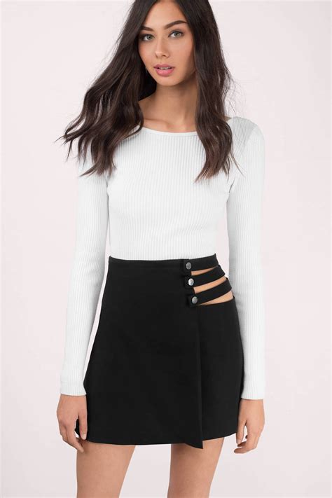 trendy black skirt side straps skirt cut  skirt mini skirt