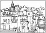 Village Coloring Pages Architecture Sicilia Italia Adult Adults Drawing Living Dessin Colouring Building Drawings Sketch Antistress Travels Printable Avec Colour sketch template