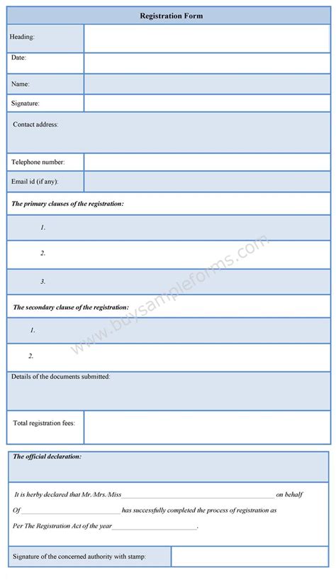 registration form format sample forms