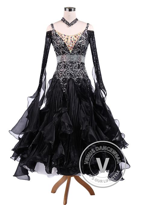 bright black waltz tango competition ballroom dance dress