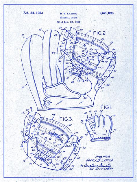 baseball glove blueprint patent print drawing  greg edwards