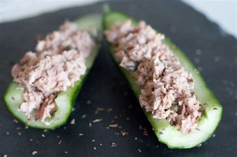 komkommer snack met tonijnsalade caloriearme snacks gezonde snacks gezonde snacks recepten