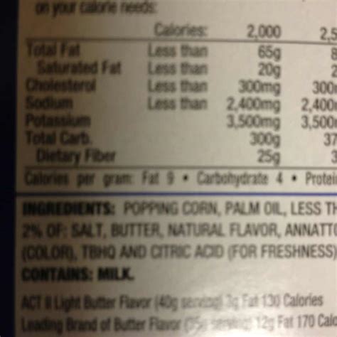Act II Microwave Popcorn, Light Butter: Calories