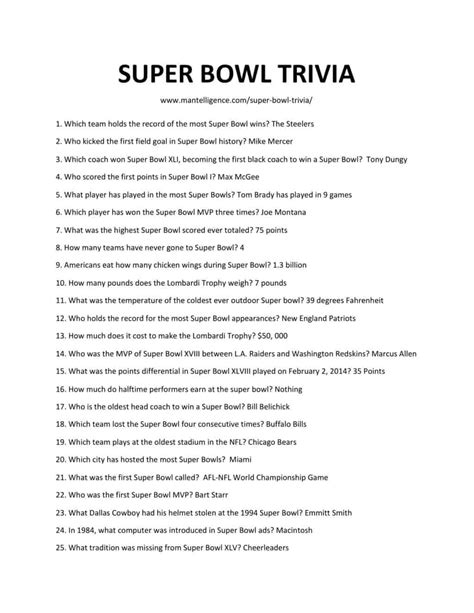 super bowl trivia questions  answers learn fun facts