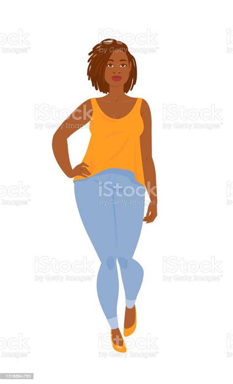 emotions beautiful curvy black woman in casual clothes with dreadlocks