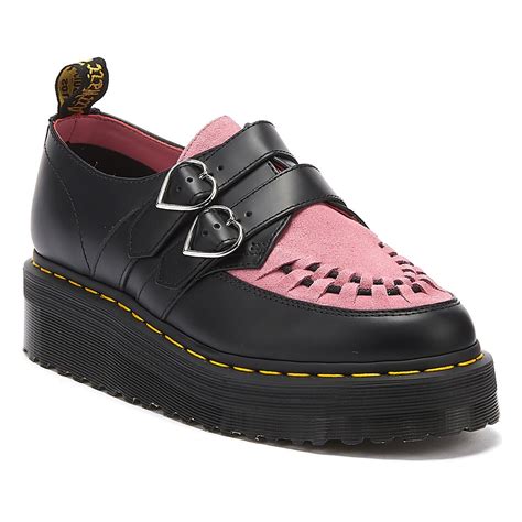 dr martens leather dr martens  lazy oaf buckle creeper womens black pink shoes lyst