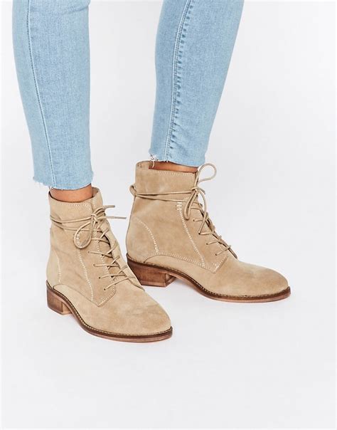 asos aliza suede lace  ankle boots beige  natural lyst