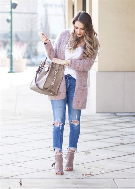 Blush And White Outfit Blush Cardigan Winter Outfit Spring Outfit