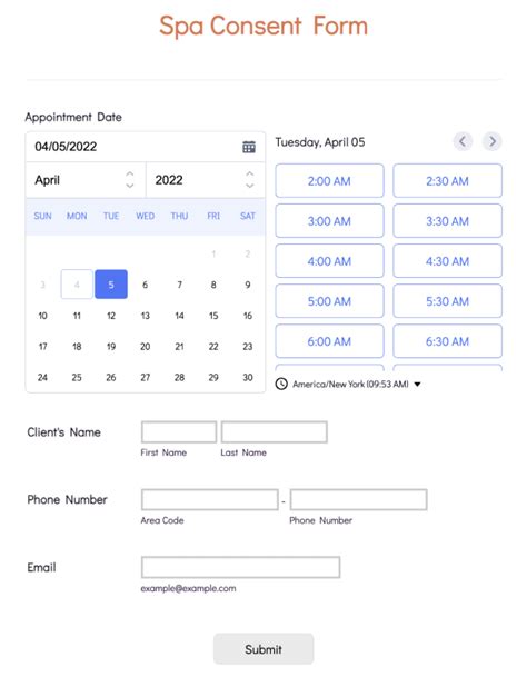 spa booking software schedule appointments  jotform
