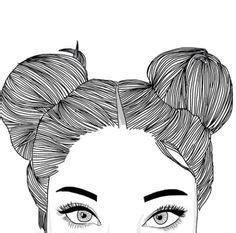 black  white drawing   womans face  hair  buns